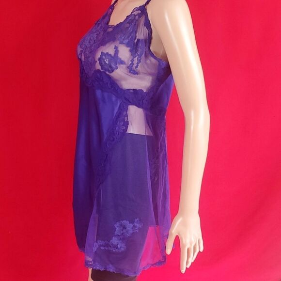 Victoria's Secret Gold Label Vintage 90s Lace Slip Mini Dress Purple Size Large - Picture 3 of 5